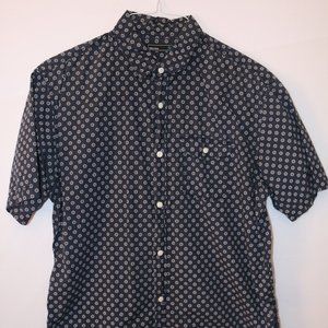Button up shirt, short sleeve, blue w/ white gears